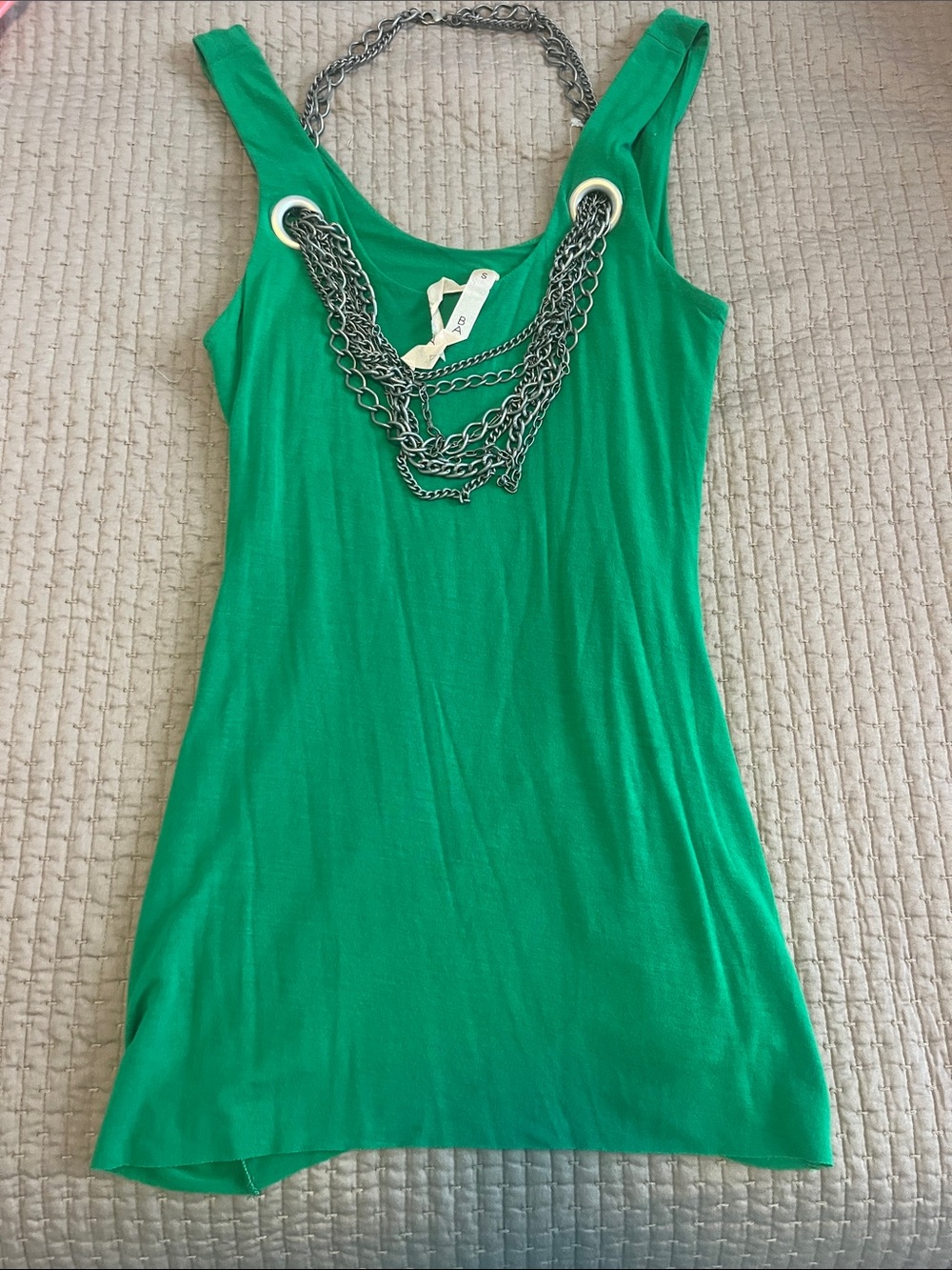 Bailey44 Green Sleeveless Built In Chain-Detail Women’s Tank Top